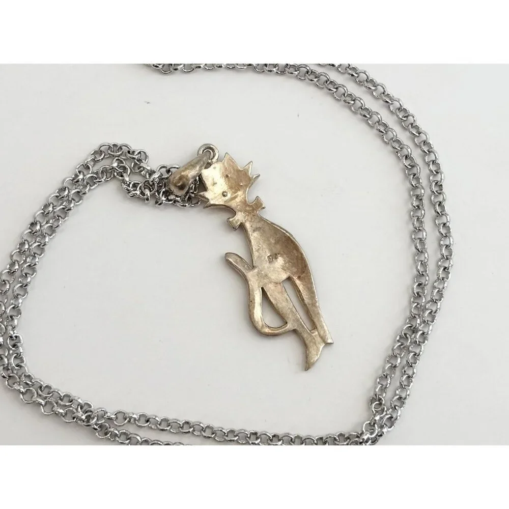 Art Deco Kitty Cat | Kitten Marcasite Sterling Silver Vintage Pendant Necklace